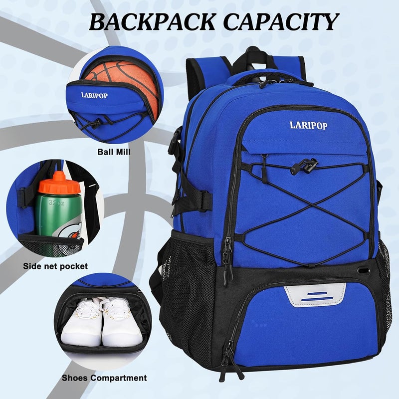 LARIPOP Basketball Backpack, Large Sports Bag with Ball Holder & Shoes Compartment, Basketball Bag for Soccer,Volleyball, - Image 3